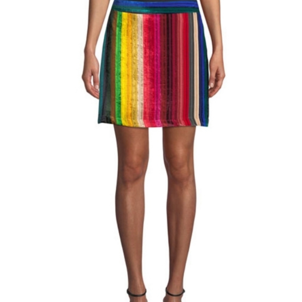Milly rainbow stripe velvet modern mini skirt. Size 0